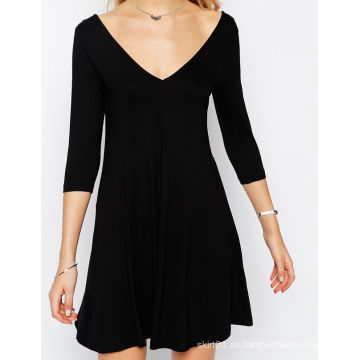 OEM Severice moda clásico vestido de cuello en V negro niña